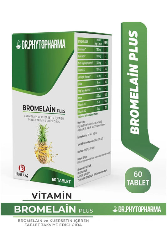 Dr Phytopharma Bromelain, Kuersetin, Vitamin C, Vitamin D, Vitamin B12, Mate, Çinko, Krom Içeren Takviye 60 Tablet