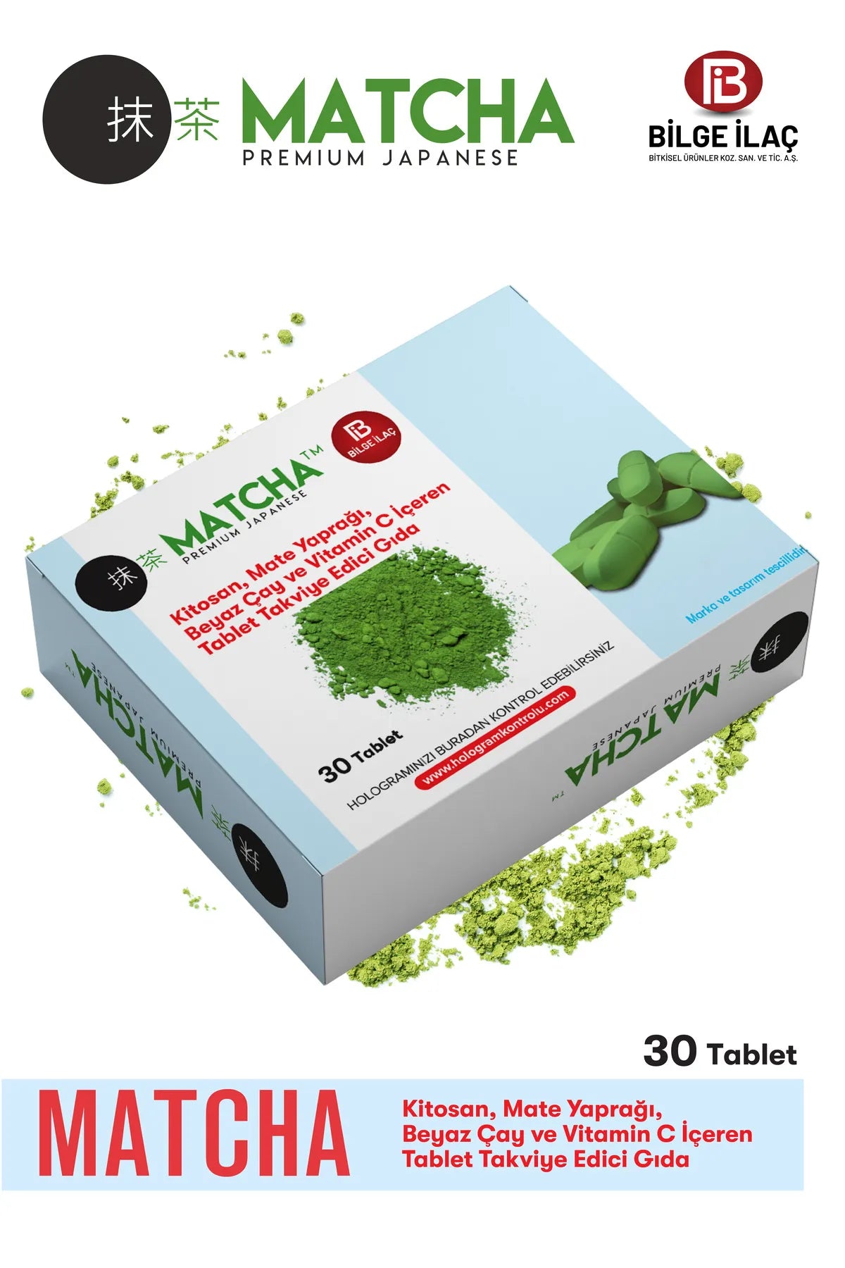 Bilge İlaç Matcha Premium Japanese Matcha , Vitamin C ve L-Carnıtıne içeren takviye edici gıda