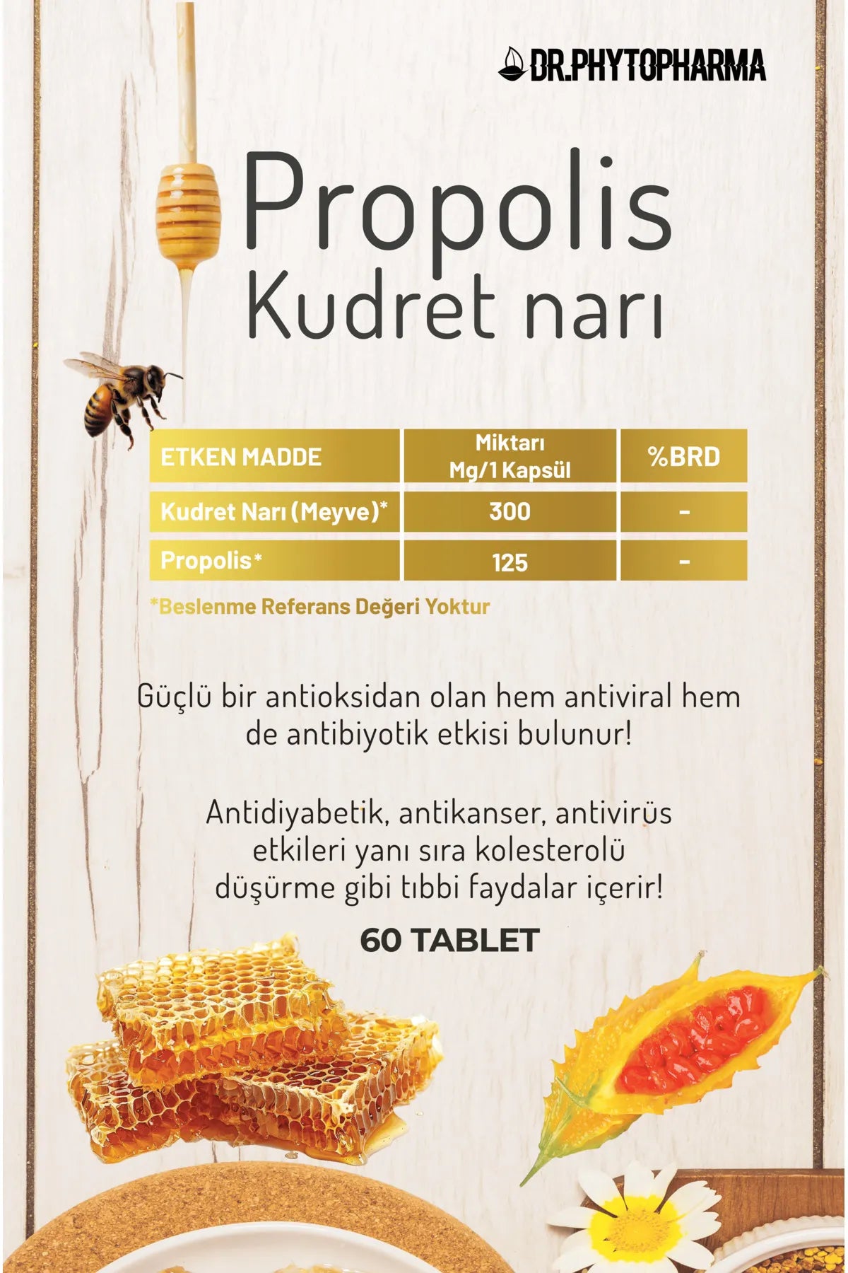 Dr Phytopharma Propolis Ve Kudret Narı İçeren Kapsül Takviye Edici Gıda 530mg 60 Kapsül