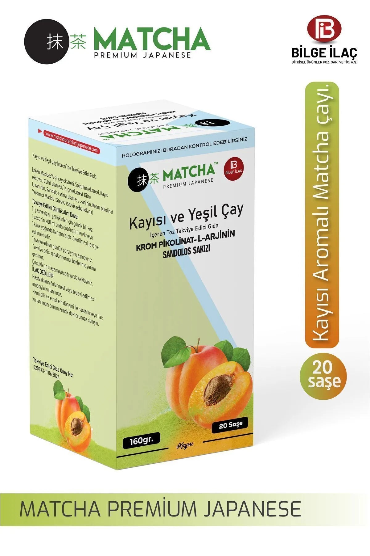 Matcha Premium Japenese Kayısı Aromalı L-Carnitine Matcha Çayı