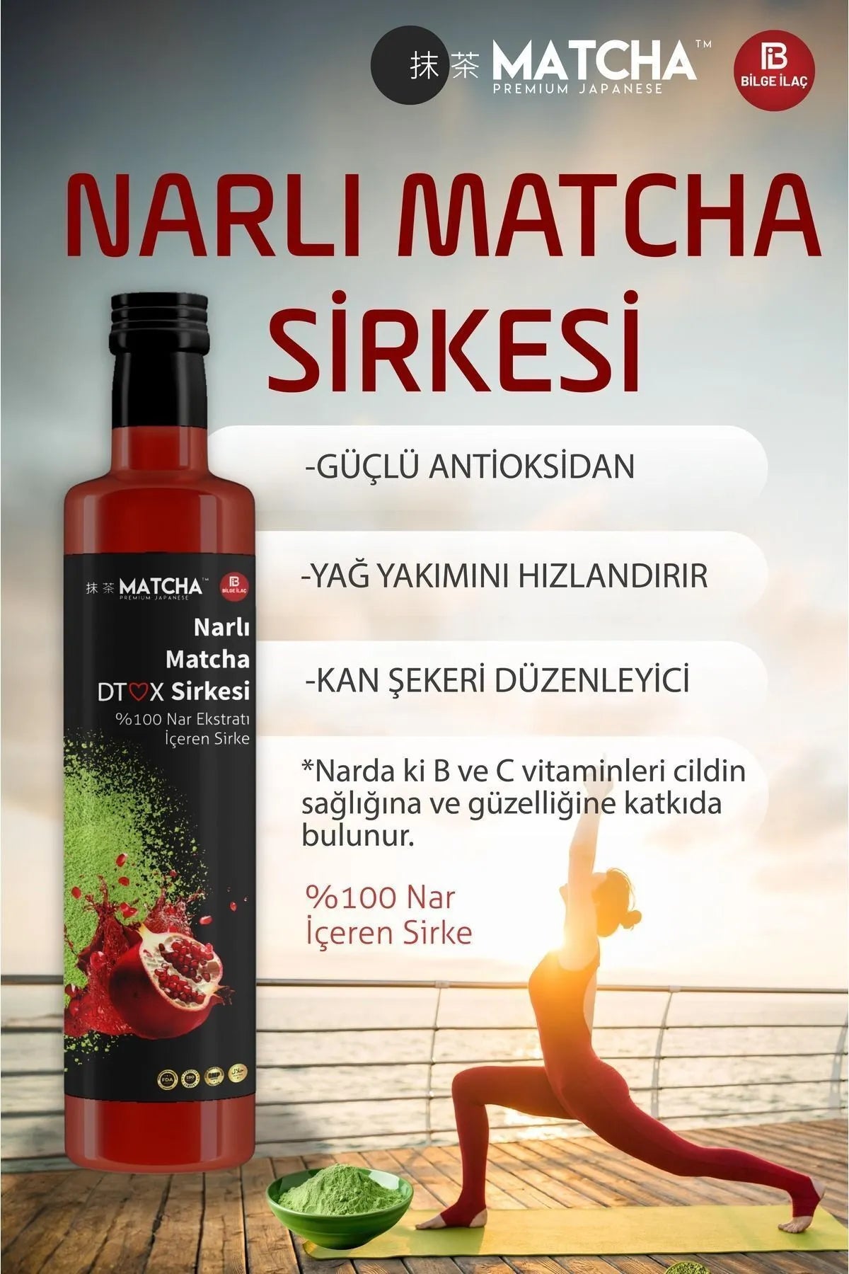 Bilge İlaç Matcha Premium Japanese Narlı Matchalı Detox Sirkesi 250 ml