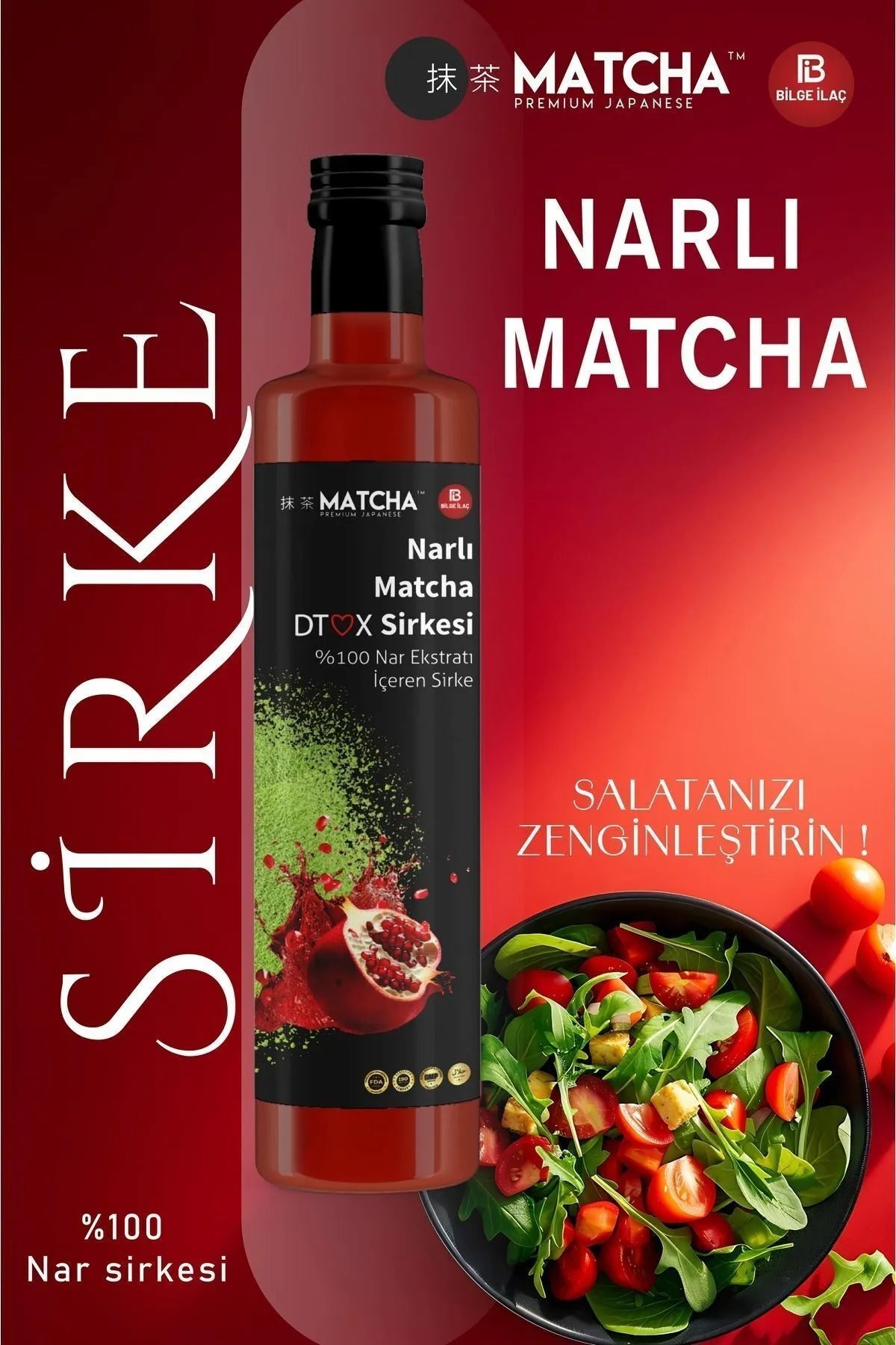 Bilge İlaç Matcha Premium Japanese Narlı Matchalı Detox Sirkesi 250 ml